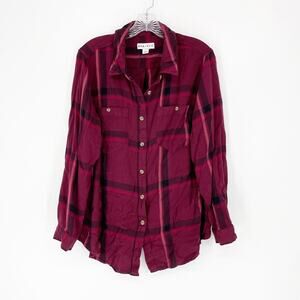 Ava & Viv Long Sleeve Plaid Button-Up Top Size X
